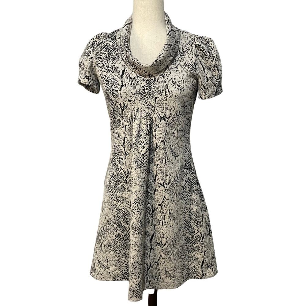 Marvin Richards Women's Jacquard Snake Print Fit and Flare Dress Cowl Neck Sz 4